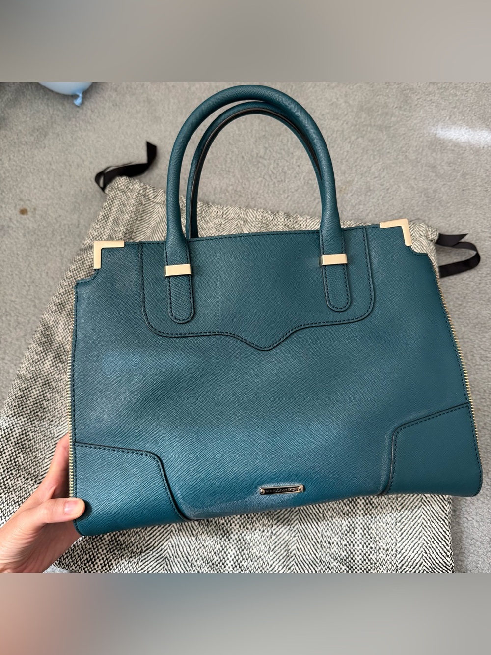 Rebecca Minkoff Amorous Satchel in Saffiano leather teal blue euc